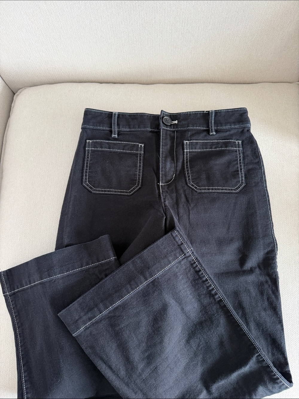Loft Palmer wide leg pants with contrast stitch.